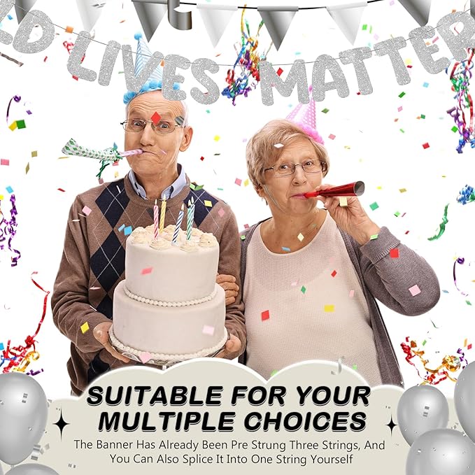 Fulmoon Pre Strung Banner 6.56 ft Funny Birthday Retirement Party Decorations 80th 70th 60th 50th Retirement Party Garland Bunting Decorations for Men Women(Glitter Silver)