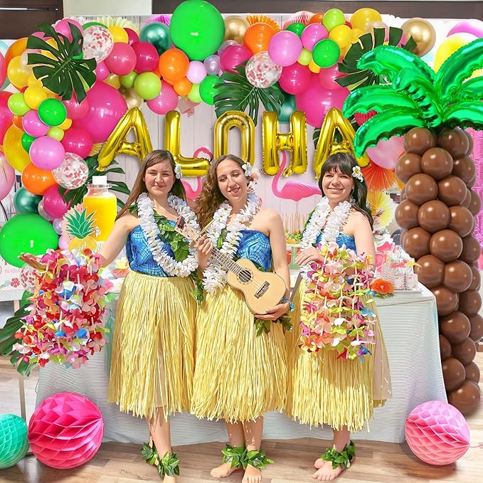 178Pcs Tropical Luau Balloons Arch Garland Kit Hawaiian Party Decorations with Coconut Balloon Tree, Aloha Foil Balloons, Palm Leaves, Kids Adult Summer Beach Pool Luau Birthday Party Decorations