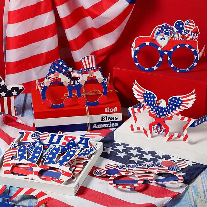 Liliful 4th of July Eyeglasses Bulk Patriotic Paper Eyeglasses Party Independence Day Photo Booth Props 4th of July Decorations for Independence Day American USA Flag Patriotic Party Supplies(32 Pcs)