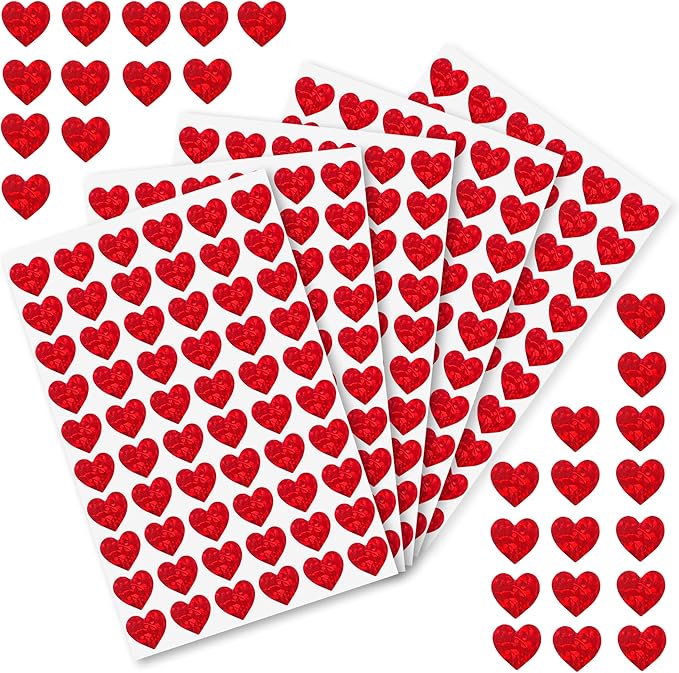 1920pcs Heart Stickers, Valentines Stickers, 0.5inch Holographic Glitter Small Mini Red Hearts Sticker Love Stickers for Valentine's Day, Mother's Day, Award Charts, Envelopes, Crafting, Scrapbooking