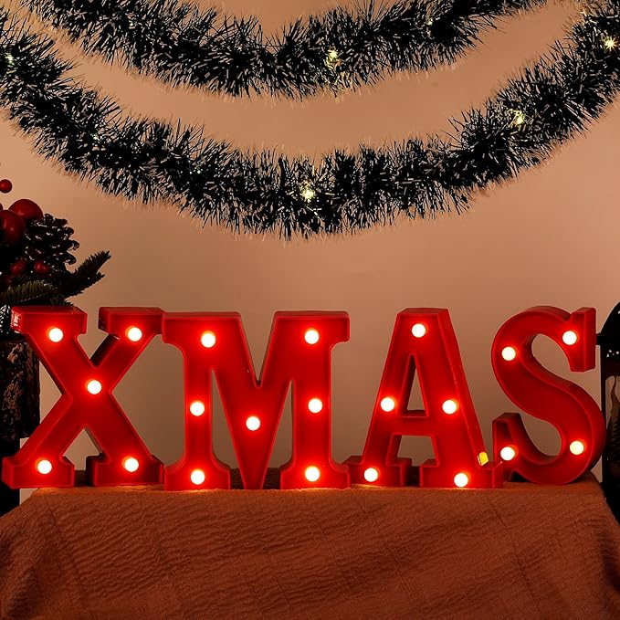VIHOSE Christmas LED Letter Lights Sign Table Decoration Xmas Light up Letters Battery Powered Letter for Indoor Christmas Decoration Home Bar Party Bedroom Tabletop Gift