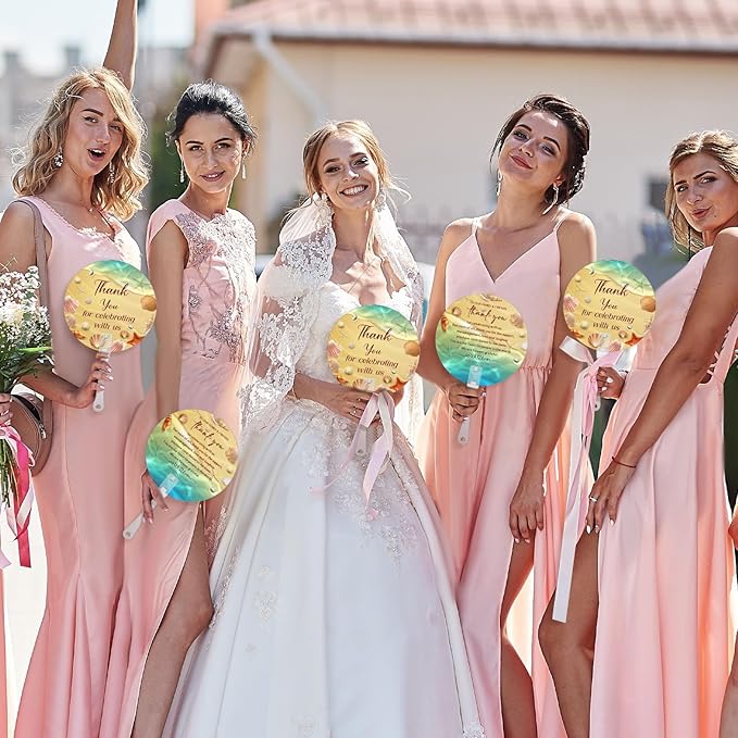 100 Pcs Wedding Hand Fans for Guests Bulk Decorative Plastic Handheld Wedding Favor Fans with Handle Thank You for Celebrating with Us for Ceremony Bridal Shower Party Decor(Beach)