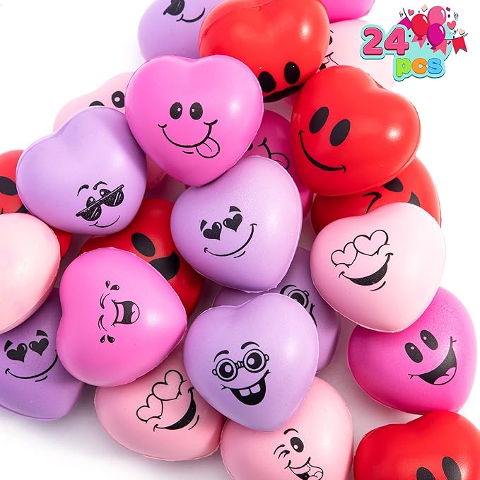 JOYIN 30 PCS Valentine's Day Heart Stress Balls 1.5"x1.5" for Kids, Squishy Toys Slow Rising for School Carnival Reward, Party Present Fillers, Gifts, Relieve Stress Toys