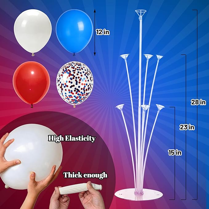 JOYYPOP Balloon Centerpiece Kit for Table 4 Sets Balloon Stand with 40 Red White Blue Confetti Balloons Patriotic Table Decorations for Graduation Memorial Day Flag Day Election Party