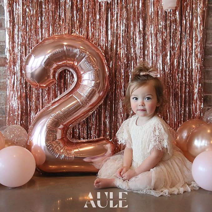 AULE 40 Inch Big Rose Gold 2 Balloon Number Large Foil Helium Number Balloons 0-9 Jumbo Giant Happy 2nd Birthday Party Decorations for Boy or Girl Huge Mylar Anniversary Party Supplies