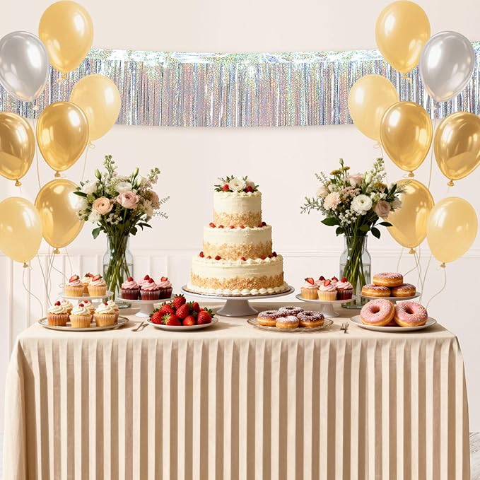 4 Packs Foil Fringe Garland Tinsel Streamers Shiny Wall Hanging Birthday Banner Backdrop for Graduation Wedding Anniversary Celebration Happy Birthday Party Decorations Glitter Silver
