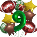 Football Balloons Foil Football Birthday Decorations Balloons Green Number 9 Balloon Gold Brown Star Touchdown Ballons for Rugby Birthday Decorations Sports Ballons Arch Kits Party Balloon Sets 9pcs