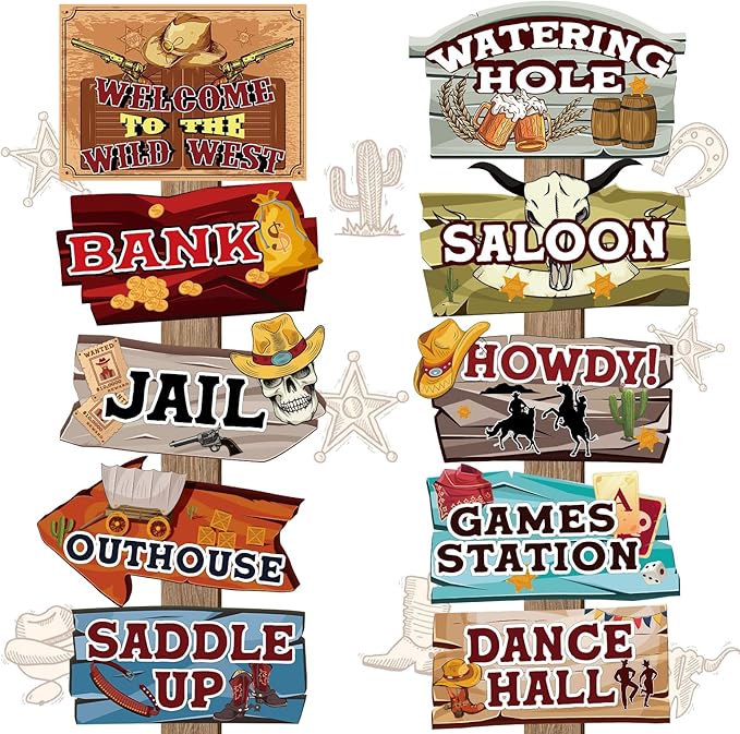 Hooqict Western Birthday Party Decorations 20 Pieces Cowboy Themed Party Signs Welcome To The Wild West Cutouts for Classroom Country Party Supplies
