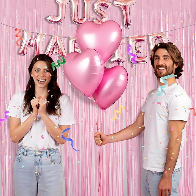 Pastel Pink Birthday Party Backdrop Decorations Foil Fringe Curtain 3.3x8.2ft 2 Pack, Pink Streamers Background Party Decorations Wall Door Hanging for Baby Valentines Barbie Princess Bachelorette