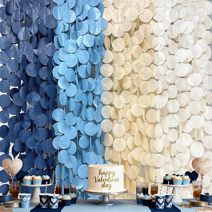 205 Ft Dusty Blue Party Decorations Navy Blue Khaki Beige Circle Dot Backdrop Garland Tissue Paper Polka Dots Hanging Streamer for Baby Shower Birthday Graduation Wedding Bachelor Nautical Party
