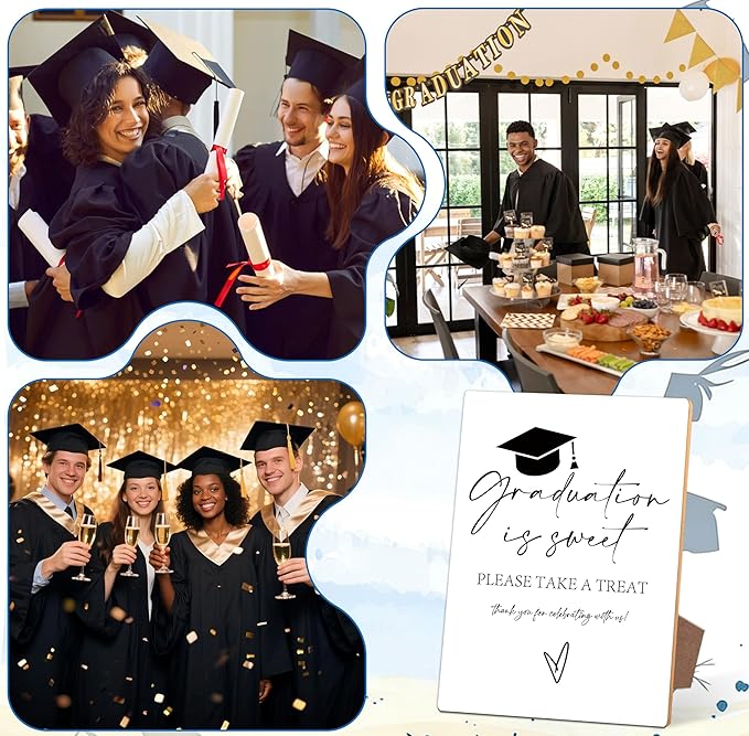 Graduation is Sweet Bar Sign - Congrats Grad Party Decorations Favors Supplies, Graduation Centerpieces for Tables 2026, 8×11 Wooden Sign with Stand