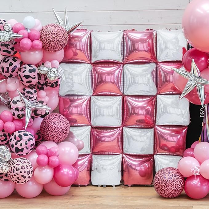 Pink White Square Foil Balloons, 25PCS Double Sided Pastel Pink and Pearl White Square Balloons Backdrop Wall Party Decorations for Girls Women Princess Fairy Birthdays Wedding Baby Shower Valentines