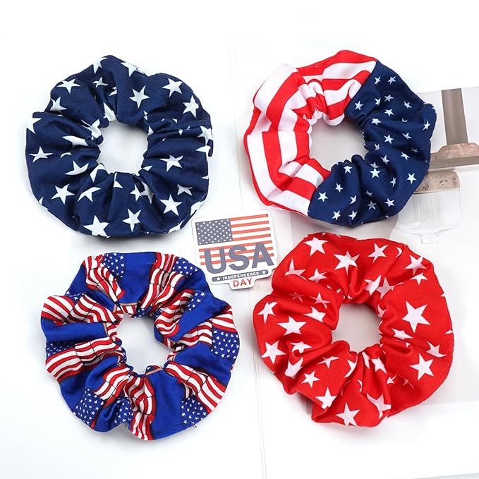 USA American Flag Hair Scrunchies for Women Girls Independence Day Patriotic Red White Blue Hair Ties 4th of July Hair Tie Elastic Festival Ponytail Holder Hair Accessories Gifts ﻿