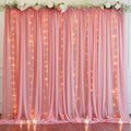 10ft x 10ft Dusty Rose Chiffon Backdrop Curtain with Lights String for Parties,2 Panels Sheer Tulle Curtain Wedding Photo Backdrop with Lights for Baby Shower Birthday Party Ceremony Home Decorations