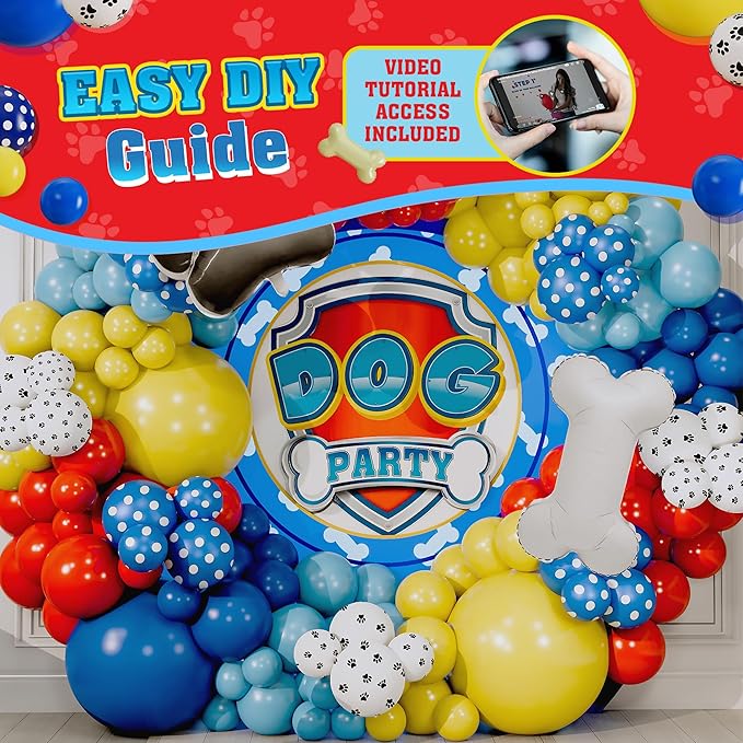 ALL-IN-1 Paw Balloons Garland Arch Kit with BONUS Dog Bone & Paw Print Balloons for Paw Birthday Decorations – Paw Balloons Backdrop, Paw Party Supplies for 3rd yo Boy