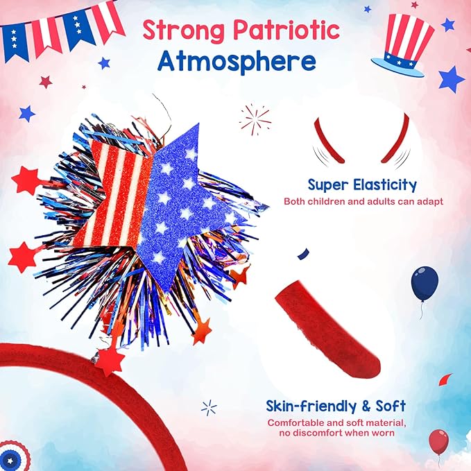 Independence Day Gifts for Women USA Flag Star Red White Blue Ribbon Headband 4th of July Hair Decor Party Accessories