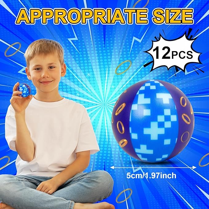 12 PCS Blue Golden Rings Stress Balls for Kids Party Favors, 1.97 Inch Anxiety Relief Fidget Sensory Toys Golden Rings Theme Squeeze Toys Bulk for Birthday Goodie Bags Carnival Gifts Classroom Prizes