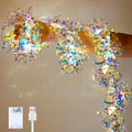 Christmas Garland with Lights, 16.4FT Iridescent Tinsel Garlands Battery Operated & USB, Shiny Foil New Year Decorations, Garland for Birthday Holiday New Years Eve Party Supplies Hanging Home Decor