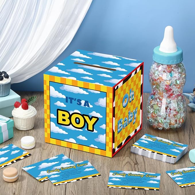 Glenmal 52 Pcs Baby Shower Games Gift Sets Large Baby Bottle for Shower Game Guess How Many Candies Decorations for Gender Reveal(Cartoon Style)