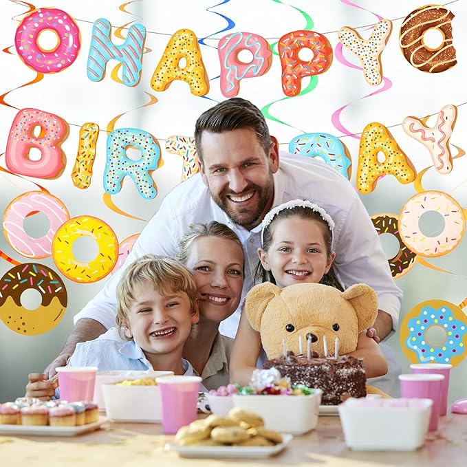Donut Happy Birthday Banner Donut Garland Banner Donut Hanging Swirl Donut Theme Party Decoration for Baby Shower Birthday Party Supplies