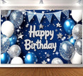 Royal Navy Blue Silver Happy Birthday Banner for Men 7x5ft Happy Birthday Backdrop for Boys Royal Blue Backdrop Birthday Decorations for Men Party Banner Decoraciones De Cumpleaños