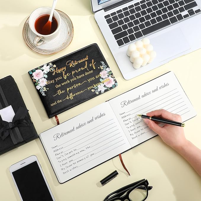 Ctosree Retirement Guest Book with Signature Pen Retirement Party Gift Supplies for Women Men Office Colleague Advice and Wishes Decorations(Floral)