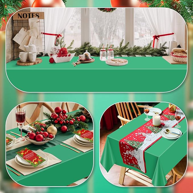 mwellewm 4 Packs Green Table Cloth, Plastic Table Cloth Christmas Tablecloth 54" × 72" Rectangle Disposable Tablecloths Waterproof Green Table Cover for St. Patrick's Party Holiday & Gathering Use