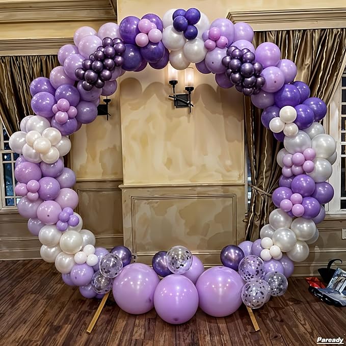 Purple Balloon Arch Kit, 120pcs Purple Balloon Garland Kit With Disco Ball Foil Balloons, Metallic Purple Pearl White Different Sizes For Birthday Wedding Baby Shower Party Bachelorette Decorations