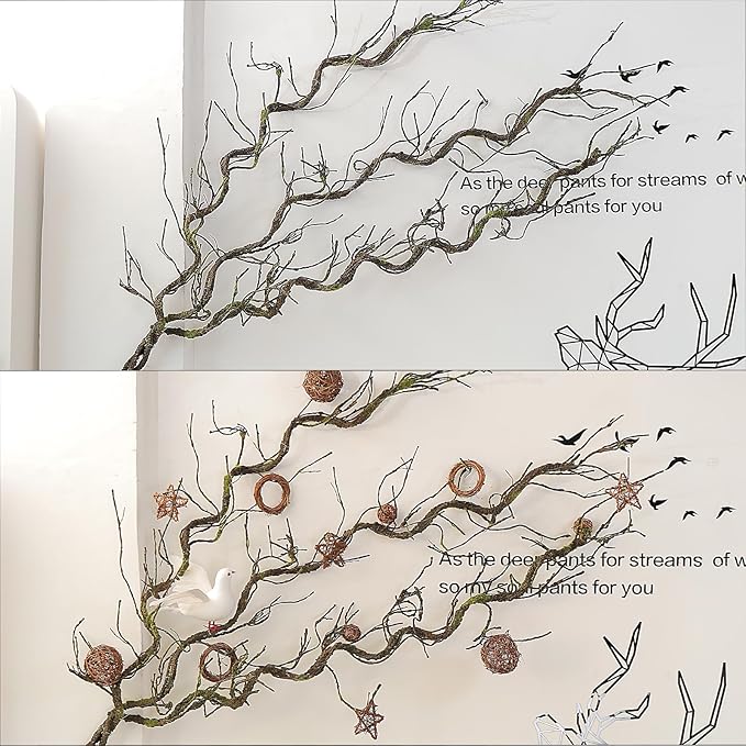 1Pcs 71inch Bendable Artificial Floral Grapevine Garland Fake Realistic Woody Tree Branches Plants Twigs Stems Trunk with Moss for Outdoor Mantel Wall Hanging Garden Halloween Jungle Room Decoration