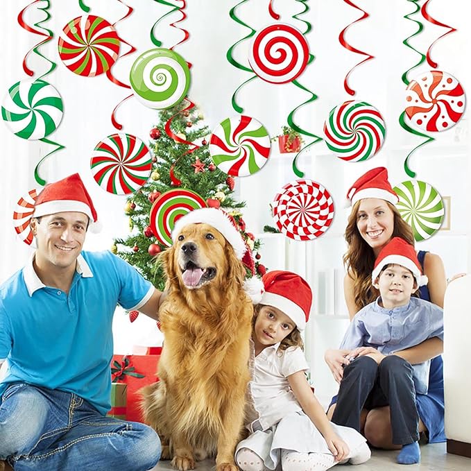 Christmas Candy Party-Decorations Garland Banners - 12Pcs Green Red White Streamers Hanging Swirl,Baby Shower Birthday Wedding Ornaments Classroom Supplies Decor Hugtmr