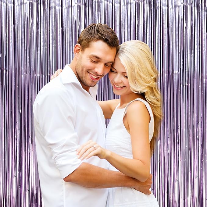 3.3 x 6.6 ft Foil Fringe Backdrop Curtains, Tinsel Streamers Party Decorations, Fringe Backdrop for Birthday, Baby Shower, Gender Reveal, Graduation (6, Light Purple)