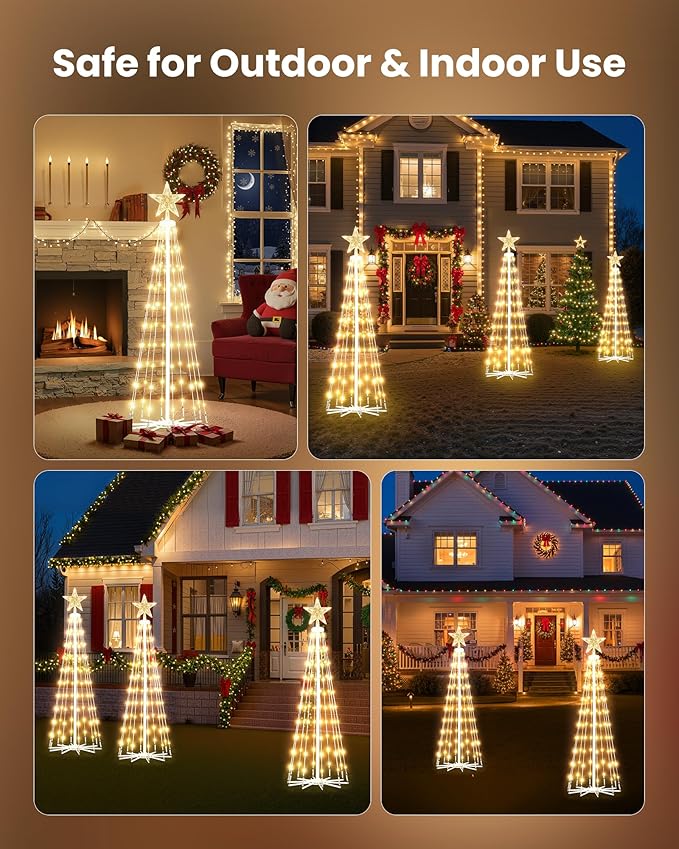 LED Christmas Cone Tree Light with Remote, 4 Feet 110 LED Outdoor Lightshow Christmas Tree with Star Topper, Dimmable Artificial Christmas Tree for Porch Yard Patio Indoor Decorations, Warm White
