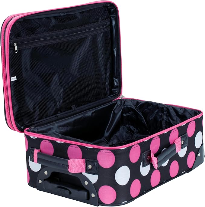 Rockland Fashion Softside 2 Piece Luggage Set, Expandable, (14" Tote/19" Upright), Multi Pink Dot