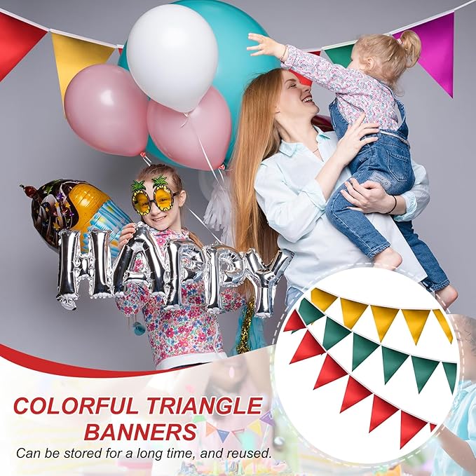 PATIKIL Pennant Banner Flags 33 Ft, 36 Pcs Colorful Triangle Banners Party Banner Bunting Garland String for Graduation Birthday Wedding Outdoor Decoration, Glitters Red/Green/Gold