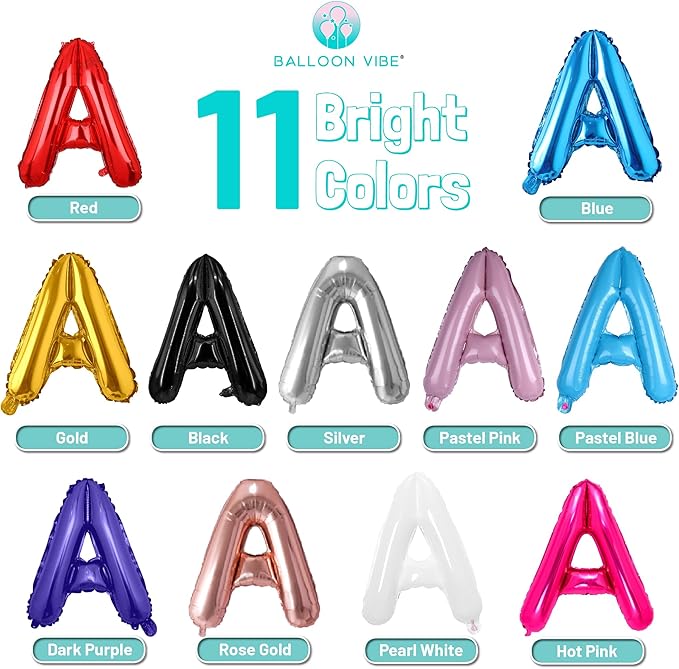 BALLOON VIBE PROM 2026 Balloons - Foil Letter Balloon Décor for Graduation Party - Prom Party Decorations Banner 16" and 40" with Ribbon, Straws & Adhesive Dots