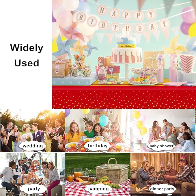 4 Pack Red and Gold Tablecloth Party Decorations Plastic Red Tablecloth Printed Gold Table Runner 54 x108 Inch Disposable Rectangle Table Cover for Birthday Wedding Graduation Anniversary