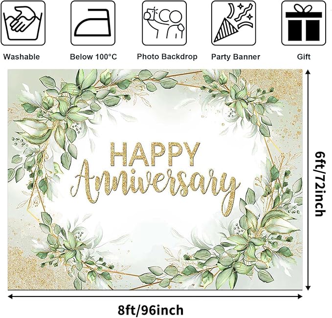 Avezano Cotton Sage Green Leaves Backdrop (8x6ft), Original Design for Anniversary, Memorial Day, Wedding Decorations