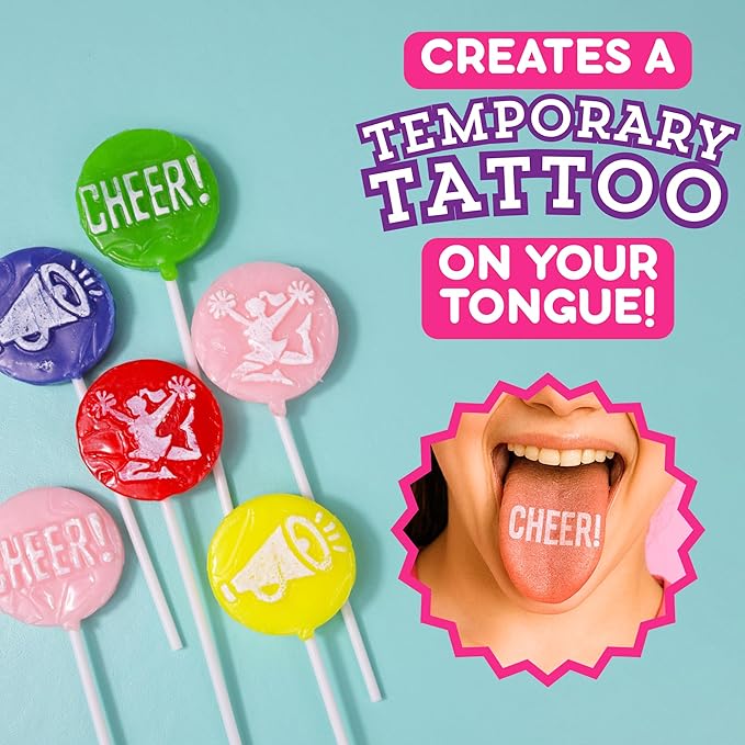 Cheer Tattoo Lollipops, Team Party Favor Candy Gifts, Individually Wrapped Suckers, Pack of 24