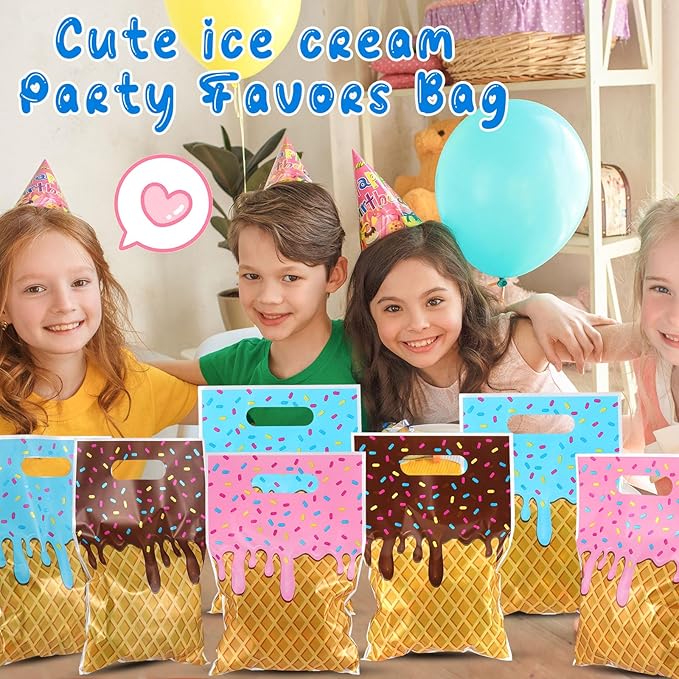 Glenmal 50 Pcs Baseball Ice Cream Drip Party Favors Gift Bags Plastic Ice Cream Baseball Goodie Candy Treat Snack Bags for Birthday Party Supplies