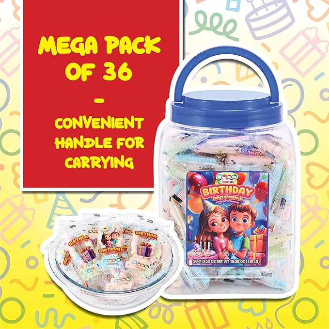 36 Happy Birthday Candy Bracelets, Individually Wrapped Party Favors, Candy Bracelets with Happy Birthday Charm, by 4YoreElves