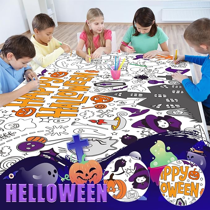 OHOME Halloween Crafts for Kids - Giant Coloring Tablecloth/Poster | Halloween Party Decorations Favors Supplies for Kids Gifts Activities Games Toys Banner