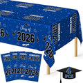 QZYL 4 Pack Graduation Tablecloth, 54" x 108" Blue Graduation Table Decorations 2026, Plastic Table Cloth for Class of 2026 Congrats Grad, Rectangle Disposable Grad Party Decorations Supplies Favors