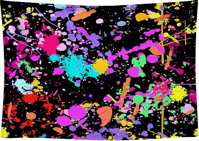 12x8Ft Neno Glow in The Dark Birthday Backdrops Colorful Graffiti Splash Paint Party Background Slime Happy Birthday Black Light Sleppover Party Decorations Birthday Banner, CEM123-12x8