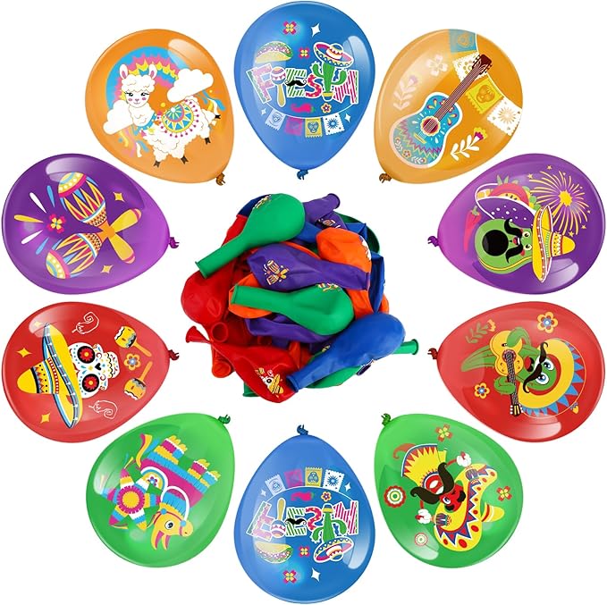 HOWAF 36pcs Mexican Fiesta Party Balloons,Cinco De Mayo Latex Balloons for Taco Bout A Party Decorations,Taco Party Balloons for Mexican Carnivals Festivals Wedding Birthday Baby Shower Supplies