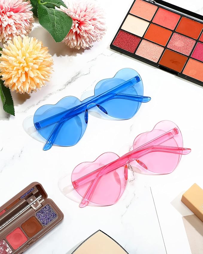 Frienda 8 Pairs Heart Shaped Sunglasses for Women Rimless Heart Glasses Candy Color Sunglasses for Party Favor