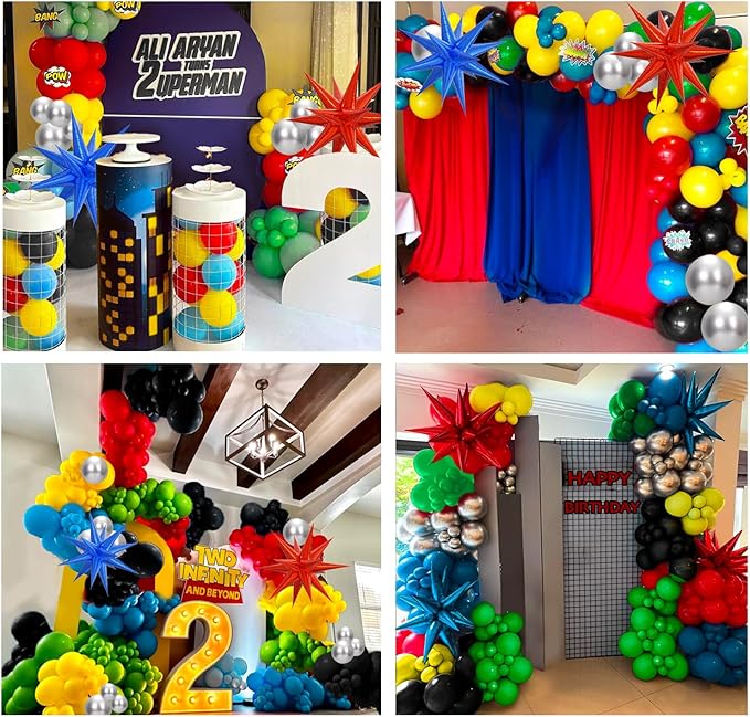 137pcs Red Blue Yellow Green Black Balloon Arch Garland Kit with Balloons for Birthday, Carnival, Video Game Super Balloons Arch for Themed Party Decorations