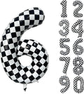 40 Inch Checkered Number Balloon 6 Black and White Number 6 Balloon Foil Helium Balloons for Birthday Party Decoration Girls Boys Baby Shower Anniversary Decoration Race Car Party Decoration