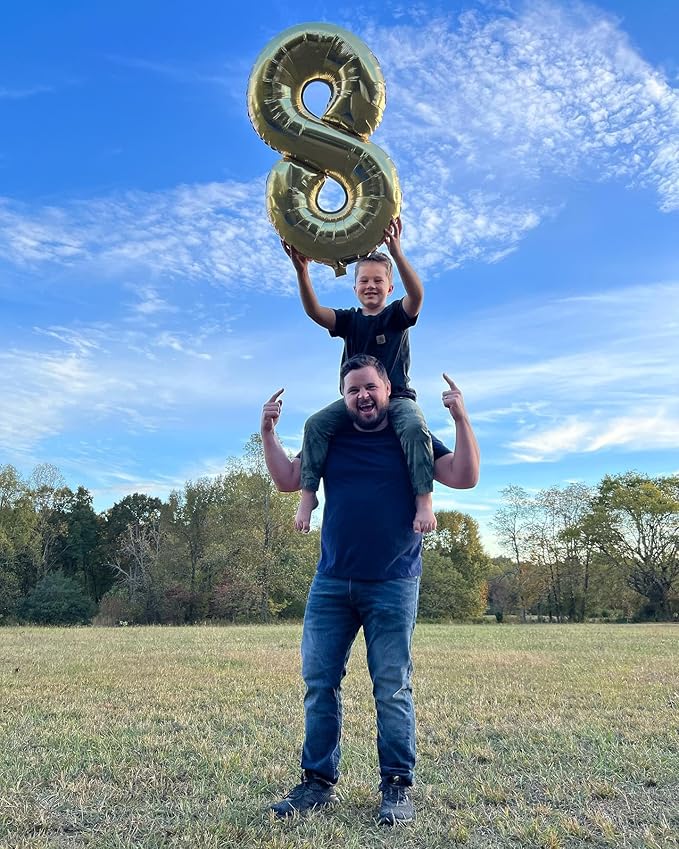 Gold Number 8 Balloon 40 Inch, 8 Balloon Number, 8th Birthday Decorations, Gold Party Supplies for Boys Girls