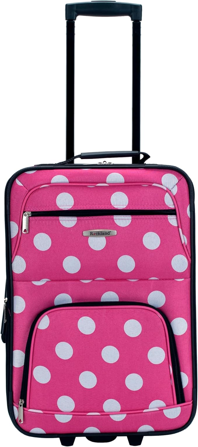 Rockland Fashion Softside 2 Piece Luggage Set, Expandable, (14" Tote/19" Upright), Pink Dot