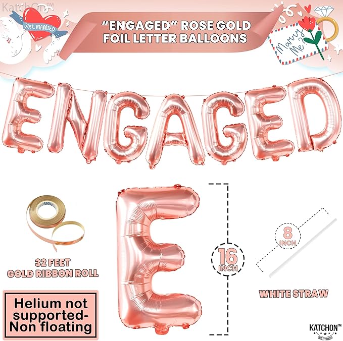 KatchOn Rose Gold Foil Engaged Balloons - 16 Inch | Engagement Party Balloons for Bachelorette Party Decorations